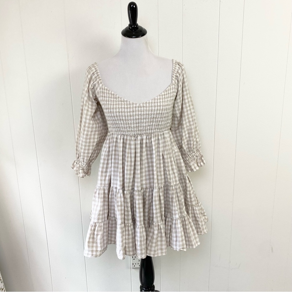 Checkered Cream Mini Dress